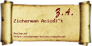 Zicherman Acicét névjegykártya